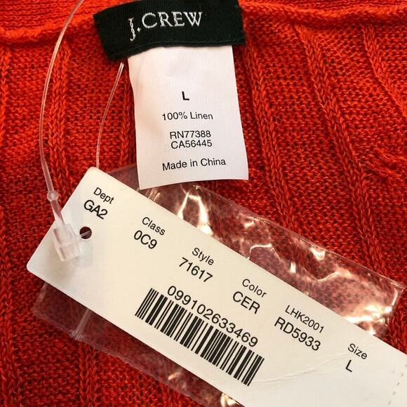 NWT J. Crew Womens 100% Linen Cable Knit Sweater Sz L Orange Light - Picture 3 of 9